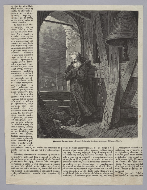 Ein älterer Mann in einem langen Mantel und Hut steht mit geschlossenen Augen, die Hände zum Gebet gefaltet, vor einer klingenden Glocke, mit einem teilweise sichtbaren handgeschriebenen Papier daneben.