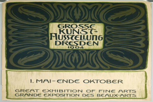 Plakat für die Große Kunstausstellung an der Grand Exposition des Beaux-Arts in Dresden, Deutschland, 1904, mit auffälliger Textwerbung.