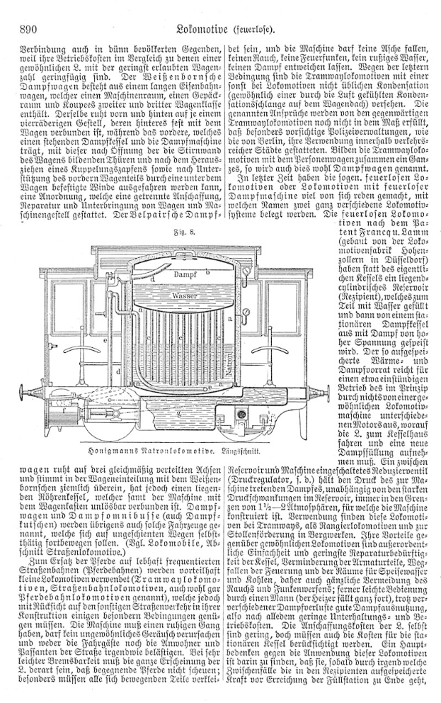 Eine Buchseite mit einer detaillierten Zeichnung eines Automotor mit beschrifteten Komponenten, betitelt mit "Deutsches Patent 890,000,000 - Schematics of the Engine".