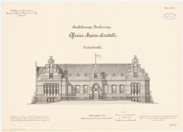 Eine Zeichnung des Reichstagsgebäudes, des Hauptsaals des Deutschen Parlaments in Berlin, mit einer Flagge auf seinem Dach und begleitendem Text.