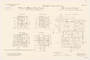 Ein detaillierter Grundriss des ehemaligen Bundeskanzleramts, der den Aufbau des Gebäudes mit verschiedenen Räumen und Textanmerkungen zeigt.