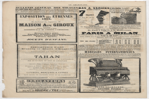 Eine alte Zeitung mit einem zentralen Bild einer Maschine und umgebendem Text.