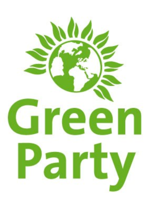 Logo der Grünen Partei mit einem grünen Kreis mit weißer Umrandung und einem Stern, der die zentrierte weiße Schrift 'Grüne Partei' in fetter Sans-Serif-Schrift enthält.