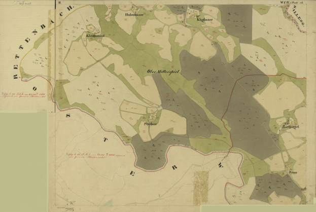 Ein altes Stadtplan von Stuttgart, Deutschland, der Stadtgrenzen, Straßen, Gebäude, Sehenswürdigkeiten und Textdetails zeigt.