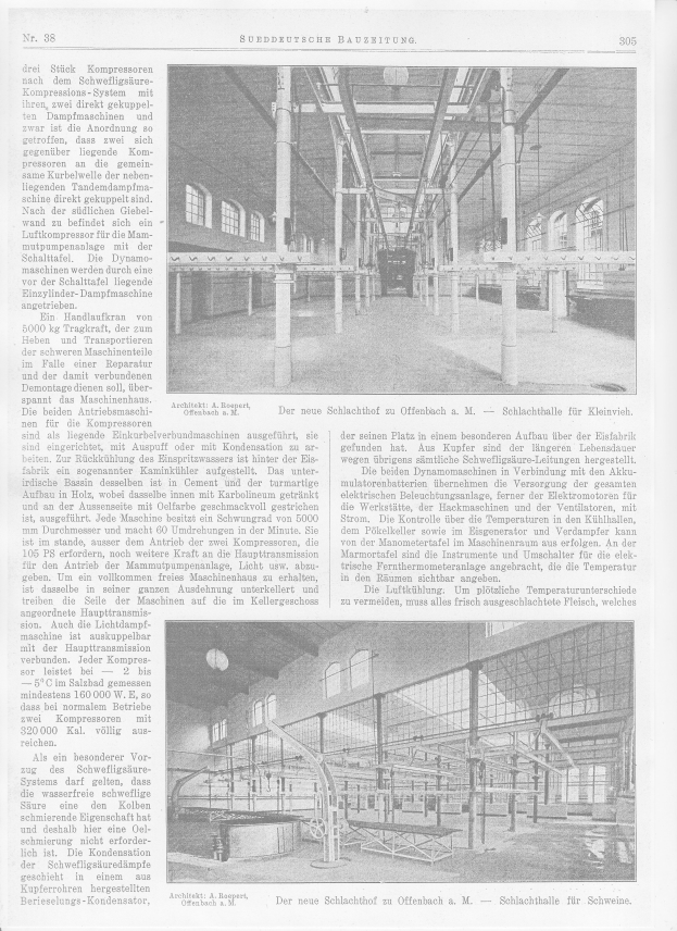 Ein Schwarz-Weiß-Foto einer Fabrik mit einer Zeitungsausschneidung, die Bilder und Text über die Fabrik enthält.
