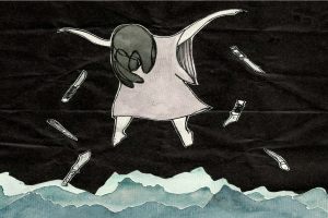 Ein Graffiti ist prominent in der Mitte des Bildes zu sehen.