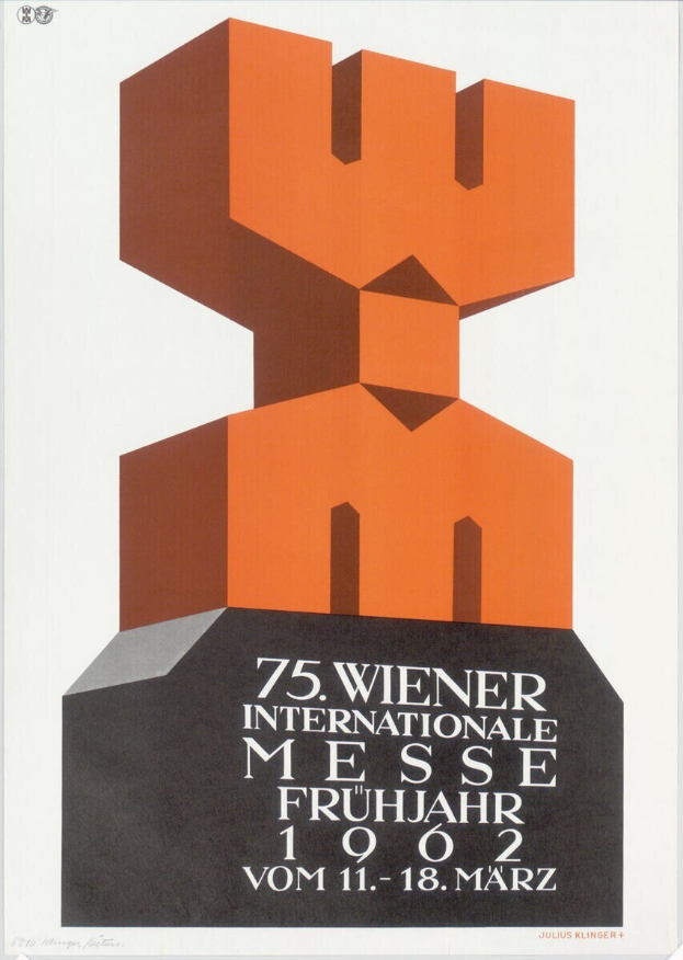 Plakat für die 75. Internationale Messe Frühjahr in München, Deutschland, mit einer farbenfrohen zentralen Skulptur und Textdetails