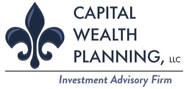 Logo von Capital Wealth Planning, LLC: ein blauer Kreis mit einer weißen Umrandung und einem weißen "C" in der Mitte, umgeben von einem weißen Ring mit blauem Text "Capital Wealth Planning" und weißem Text darunter, der "Investment Advisory Firm" liest.
