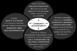 Diagramm zeigt "Gemeinschaftsverantwortung" in der Mitte von drei miteinander verbundenen Kreisen, verbunden durch Pfeile, mit fetter Schrift und leuchtenden Farben.