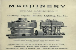 Ein altes Buchcover mit einer detaillierten Abbildung einer Dampfmaschine und dem Text "Maschinen für Dampfschiffe sowie Hilfsmaschinen, Elektrobeleuchtung & C."